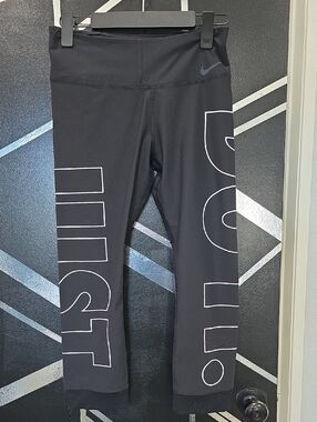 Nike Black Capri Leggings with White Outline Side Logo